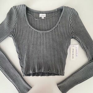 pacsun LA hearts grey acid wash ribbed long sleeve crop top xsmall NWT